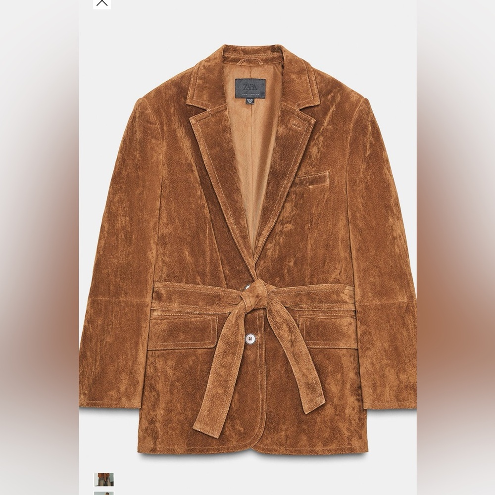 Zara Brown Suede Belted Leather Jacket - Picture 4 of 10